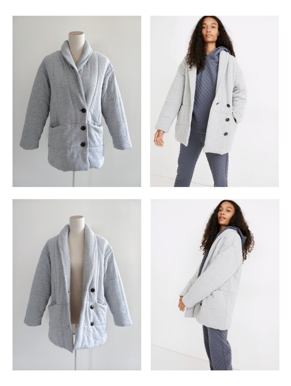 Madewell Light Gray Quilted Caccoon Jacket Coat